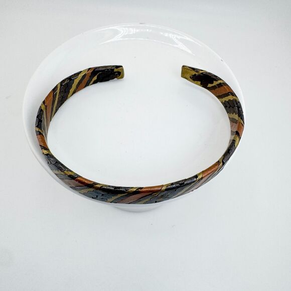 Vintage Copper Brass & Black Enamel Cuff Bracelet Mixed Metal Boho Tribal Rustic - Picture 6 of 7